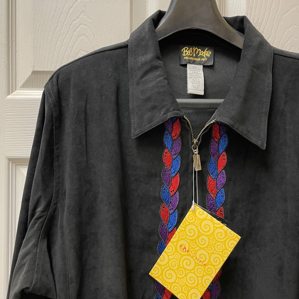Vintage Bob Mackie Womens 2X Black Full Zip Embroidered Tassels Wearable Art NWT